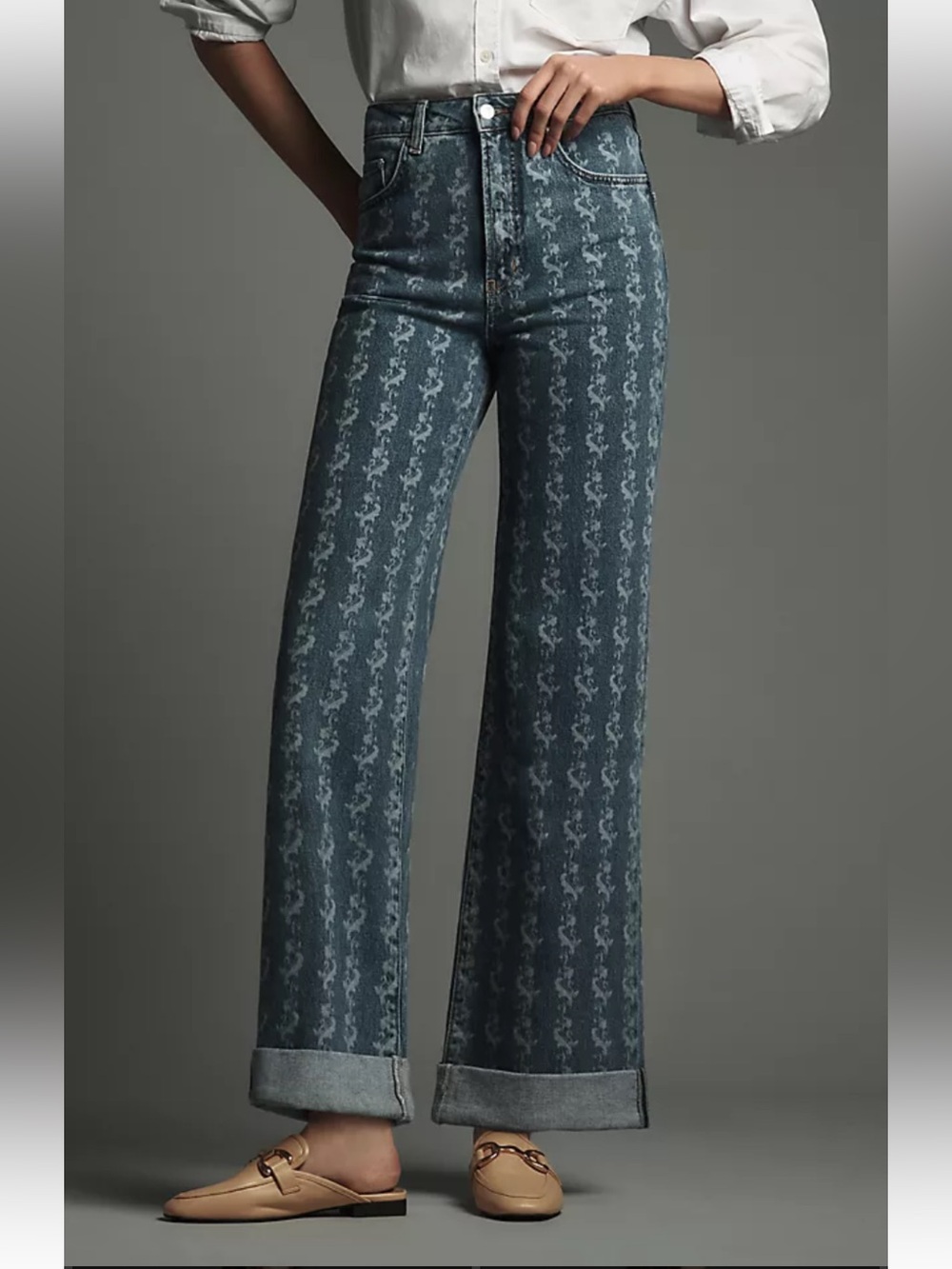 NWT Pilcro Printed Edition The Austyn High Rise Cuffed Wide Leg Jeans Sz. 32